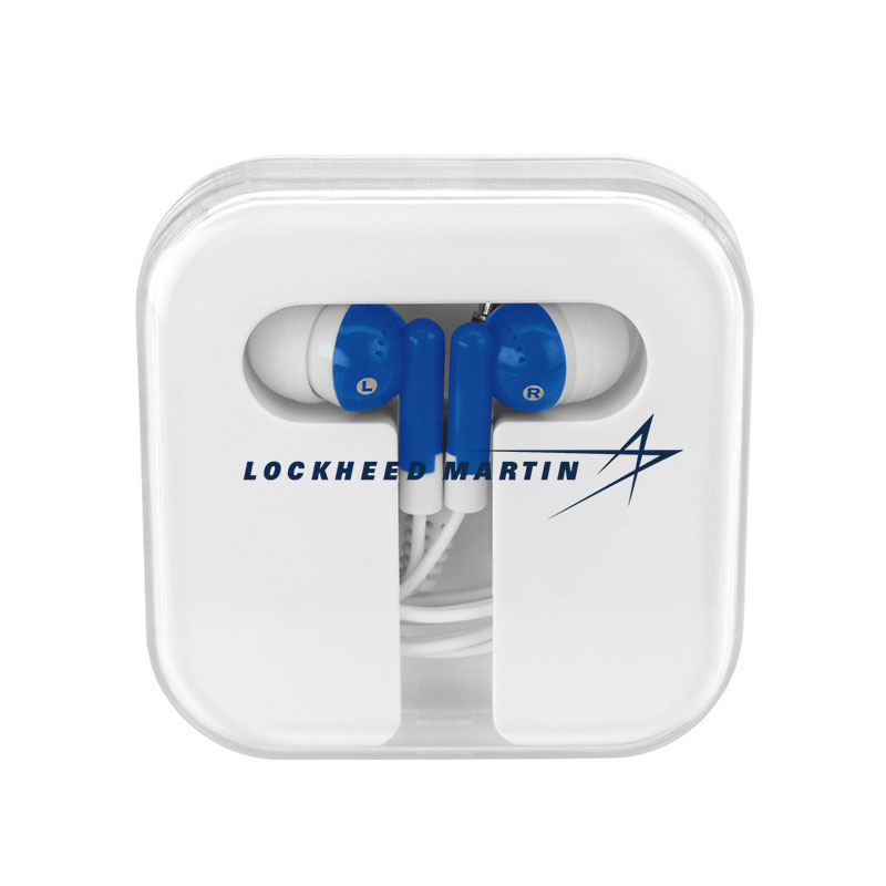 Ear Buds In Compact Case - White/Blue