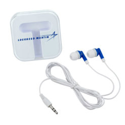 Ear Buds In Compact Case - White/Blue - Open