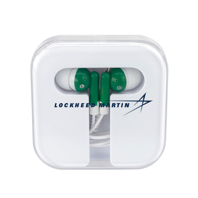 Ear Buds In Compact Case - White/Green
