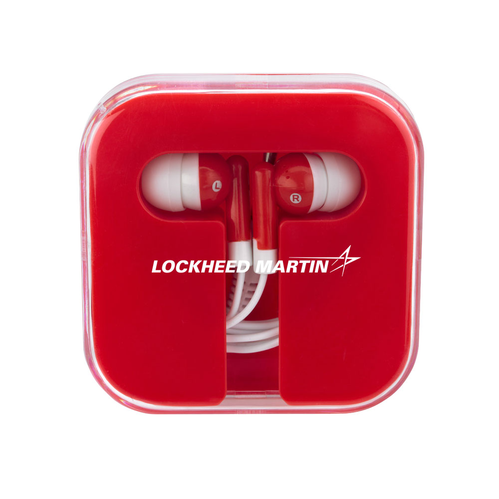 Red-Red-Lockheed-Martin-Ear-Buds-In-Company-Case