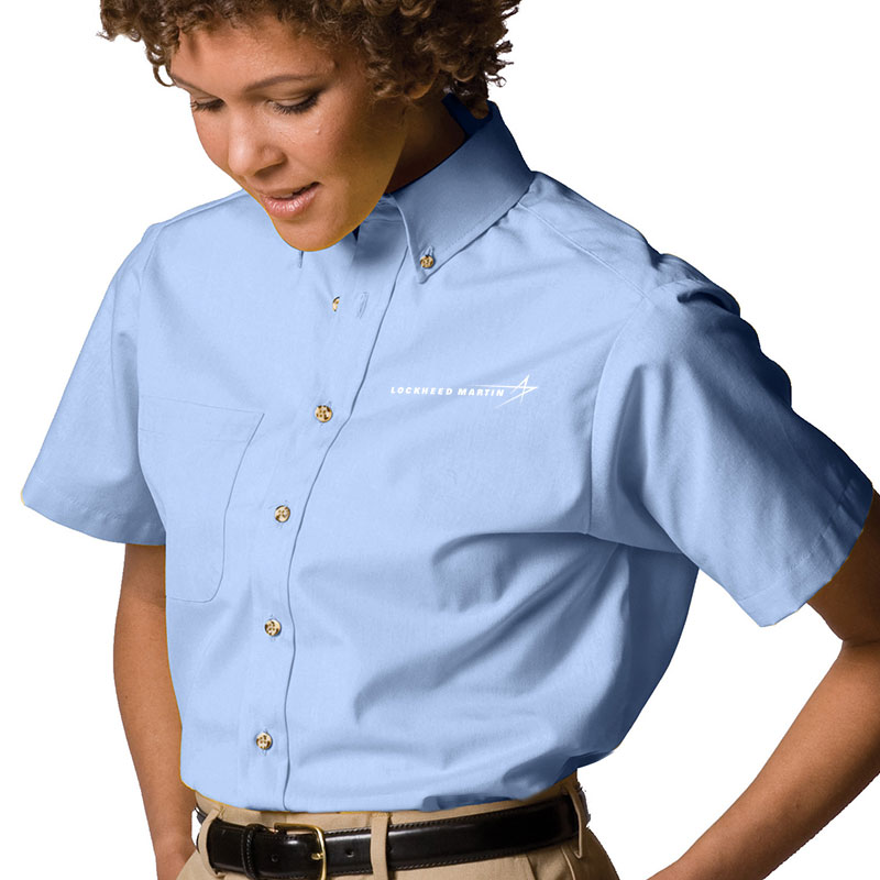 Ladies' S/S Poplin Dress Shirt - Denim Blue