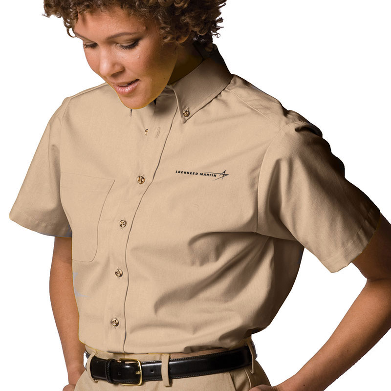Ladies' SS Poplin Dress Shirt - Tan