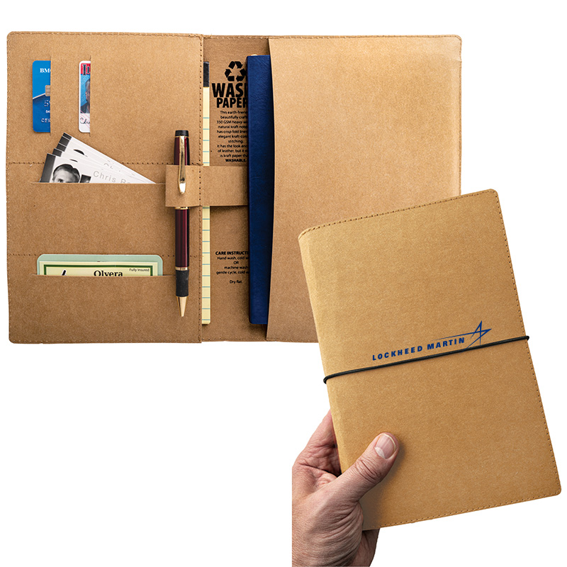 L21001 - Washable Kraft Paper Padfolio w/Strap Closure
