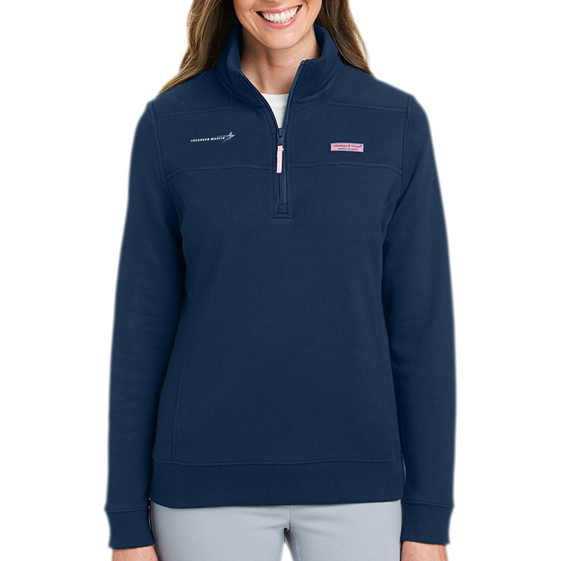 Ladies-Collegiate-Quarter-Zip-Shep-Shirt-Navy-front