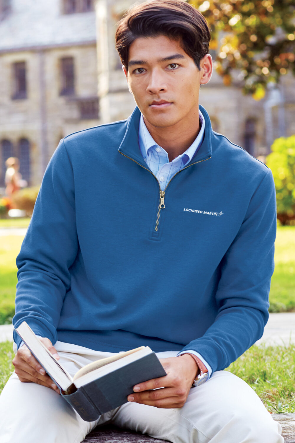 Charter-Blue2-Brooks-Brothers®-Men's-Double-Knit-1-4-Zip