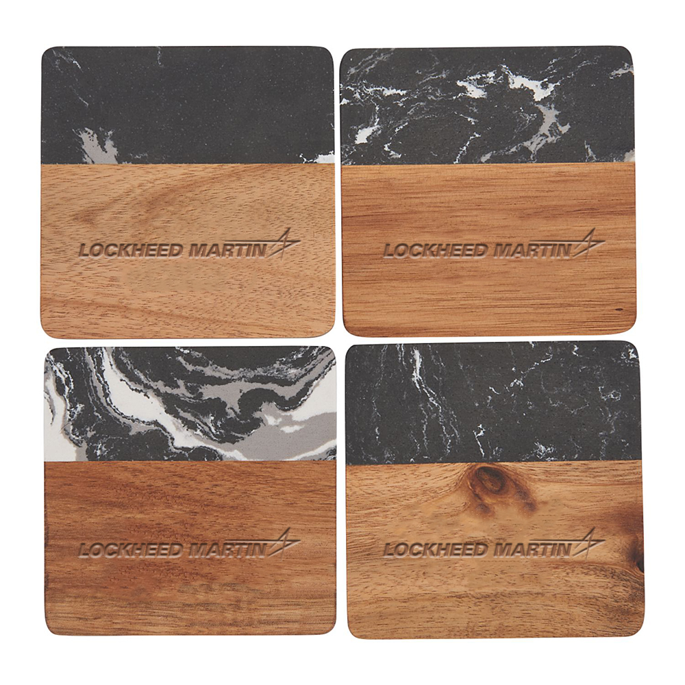 Black Marble & Wood Coaster Set 1